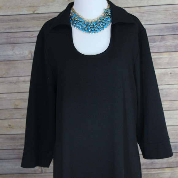 AVENUE Black 3/4 Sleeve Rounded-Neck Maxi Dress - Picture 2 of 8